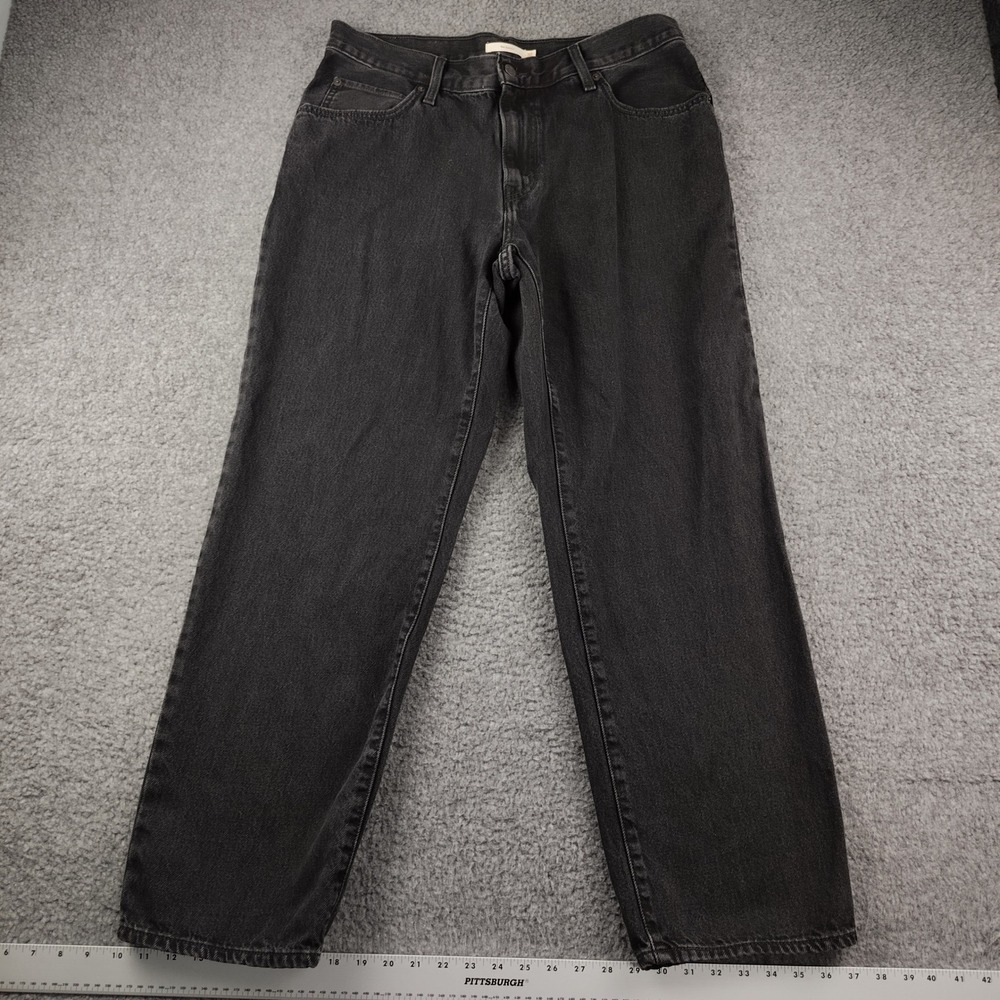 Levis 94 Jeans Sz 35x31 Baggy Washed High Waisted Black Denim EUC